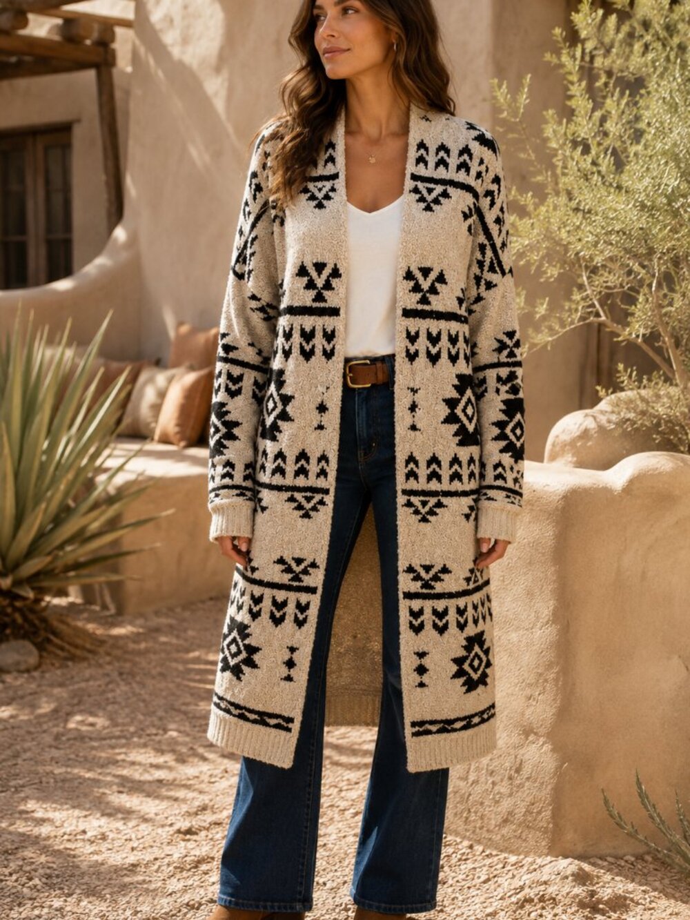 Savanna Jane Cardigan Womens Aztec Southwestern Long Open Front Knit Boho